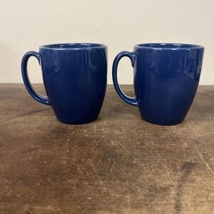2 Corelle Stoneware Navy Blue Coffee Mugs Thailand Memphis Classic Cafe Blue